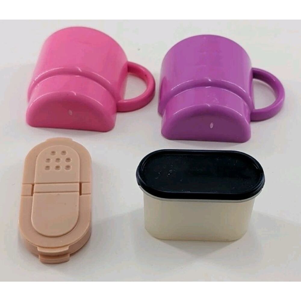 Lot of 4 Vintage Tupperware Magnets - Mini Pink & Purple Mugs, Tan Lid & Bowl